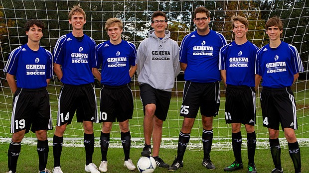 Photo by: THE GENEVA SCHOOL - Jordan Stewart, left of center, has shattered school records at The Geneva School while earning academic honors along the way. The National Soccer Coaches Association of America recently named him as part of its high scho...