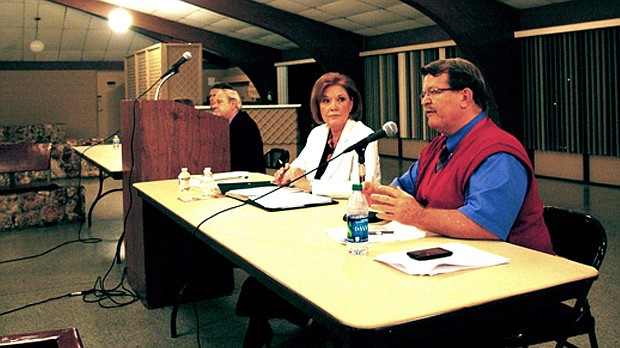 Photo by: TYLER BREAMAN - Candidate Charlie Adkins speaks during a candidate forum in Maitland on Feb. 19.