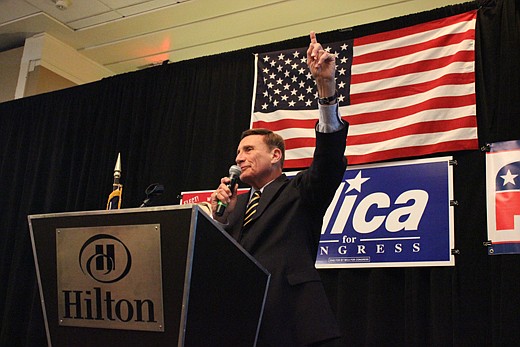 Photo by: Sarah Wilson - U.S. Rep. John Mica speaks to a crowd of supporters after his Tuesday night win.
