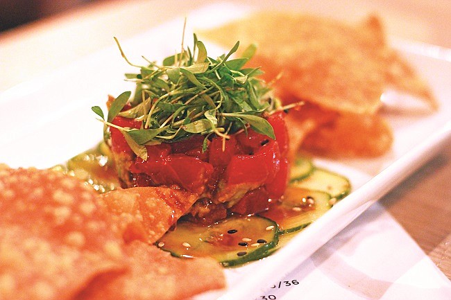 Photo by: Sarah Wilson - Tuna tartare tantalized this reviewer's taste buds with its tanginess, and the pickled cucumbers were a plus.