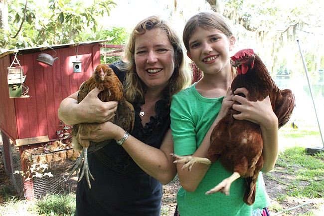 Photo by: Sarah Wilson - Councilwoman Joy Goff-Marcil and her daughter enjoy caring for their backyard chickens in Maitland.