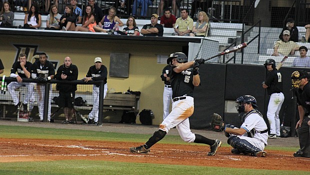 Photo by: Sarah Wilson - UCF's Austin Johnson had a hit and a run in the Knights' 5-1 crushing of Columbia March 18.