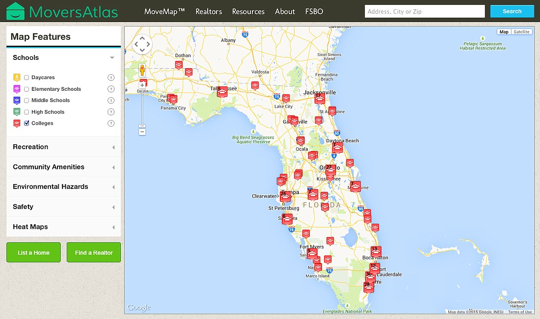 Movers Atlas filters and pinpoints the best places to move by showing proximity to attractive areas, and places to avoid.