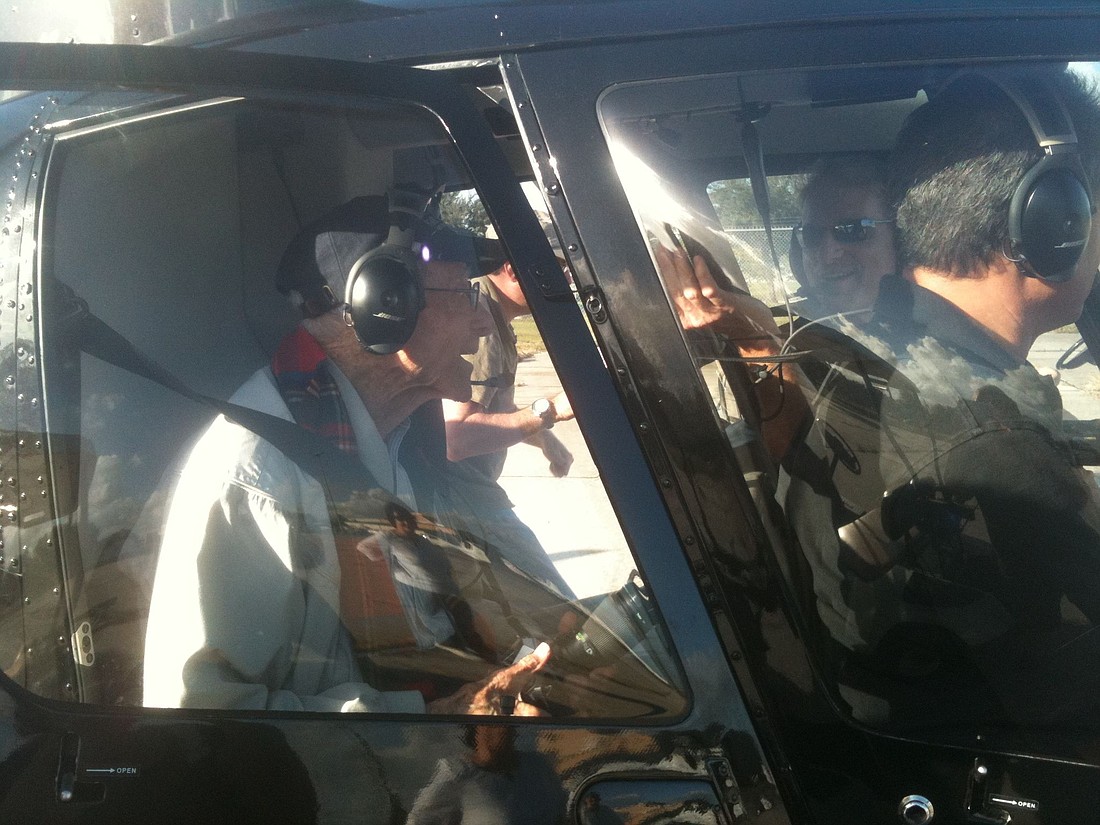 Captain Floyd R. Petiprin, 101, rode in a helicopter along with other Winter Park Towers residents.