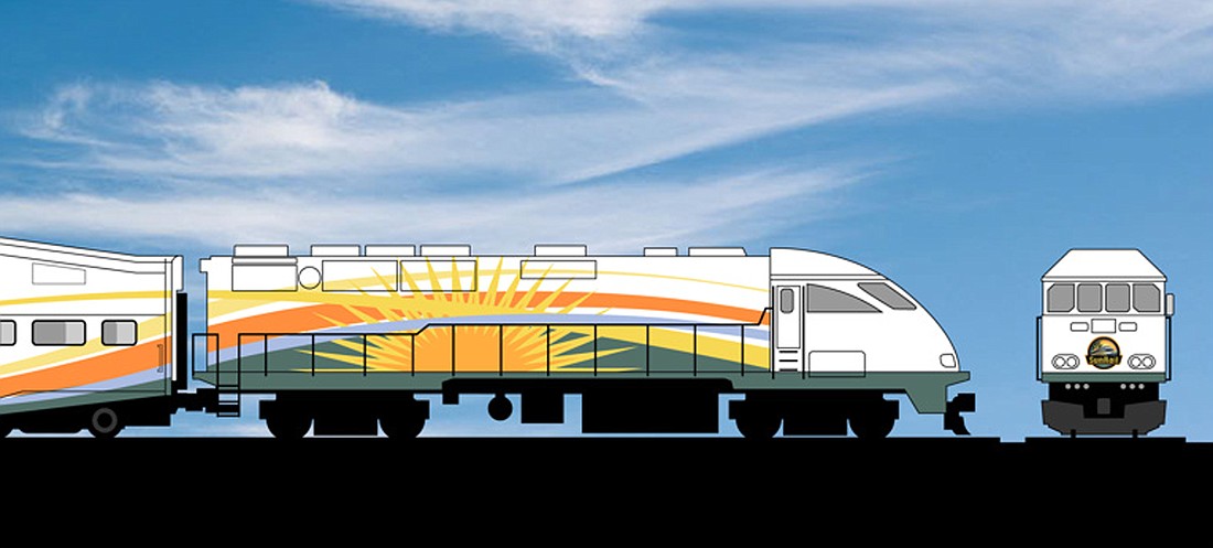 Photo: Rendering courtesy of SunRail - The Central Florida Commuter Rail Commission on Sept. 10 unanimously chose a new paint design for SunRail trains. The design evokes images of Florida's sun with graphic renderings of Florida's green flora and fau...