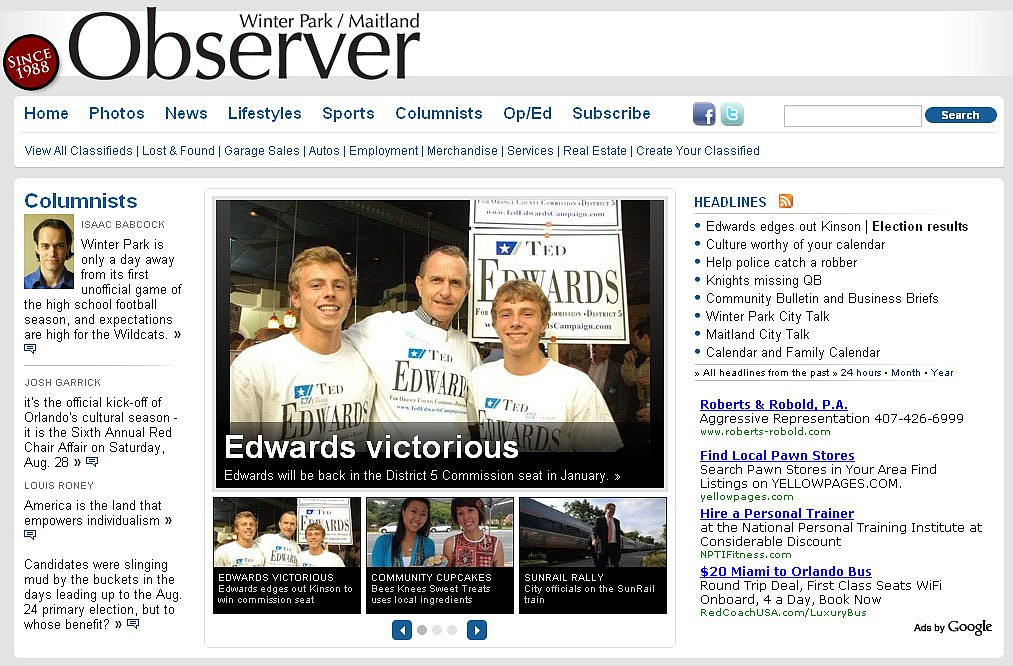 The Winter Park/Maitland Observer launches new website.