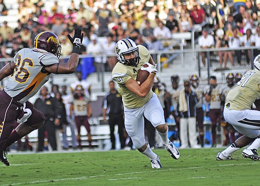Photo by: Isaac Babcock - UCF receiver J.J. Worton grabbed crucial receptions to help lead the Knights to a 41-7 trouncing of BCU.