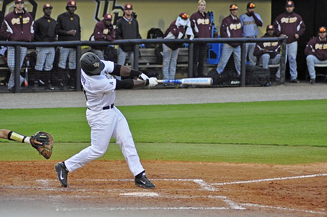 Photo by: Isaac Babcock - Left fielder Matt Diorio and first baseman James Vasquez each hammered in their second homeruns of the season in Knights game against Presbyterian.