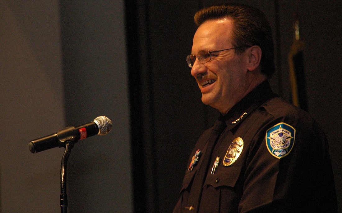 Photo by: Isaac Babcock - Winter Park Police Chief Brett Railey speaks at his swearing in ceremony in 2009. The police union voted that they have "no confidence" in his leadership.