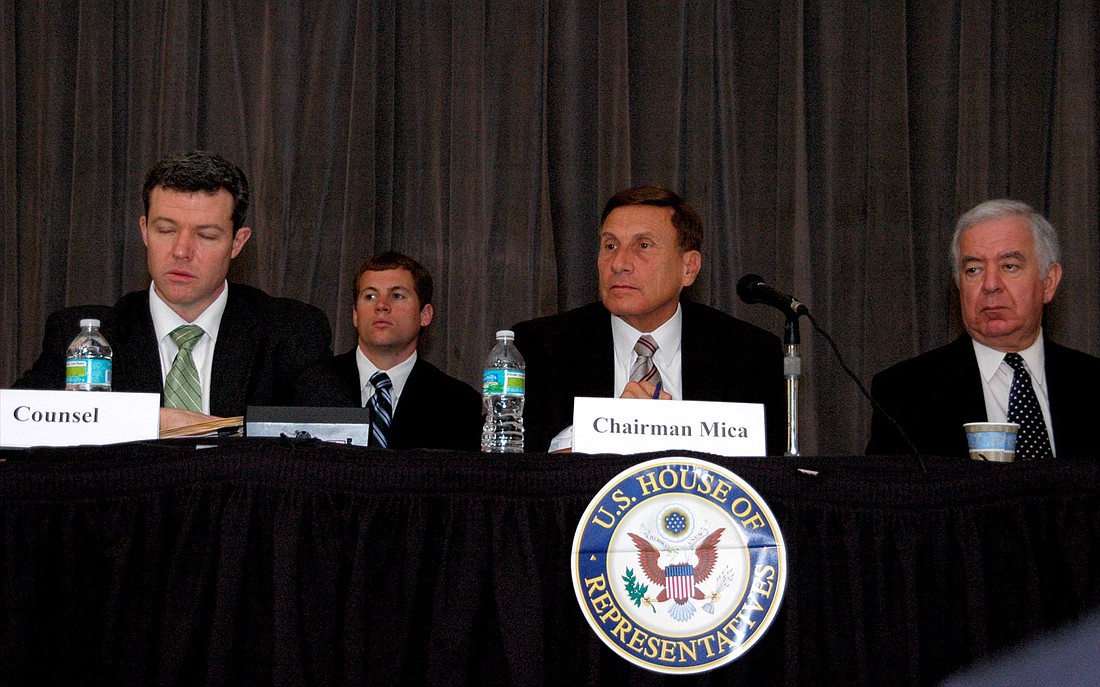 Photo by: Isaac Babcock - U.S. Rep. John Mica, center, hosted a transportation hearing on Monday in Maitland.
