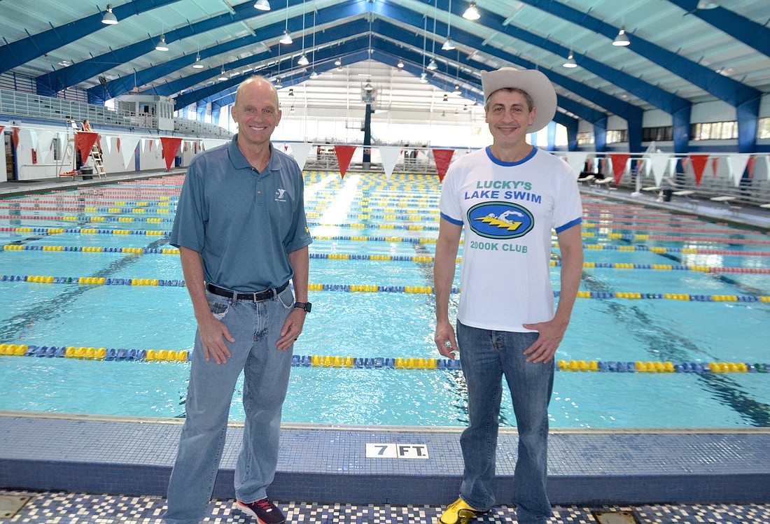 Rowdy Gaines, YMCA of Central Floridaâ€™s Vice President of Aquatics, and Dr. John â€œLuckyâ€ Meisenheimer are proud of all that the YMCA Aquatic Center has to offer.