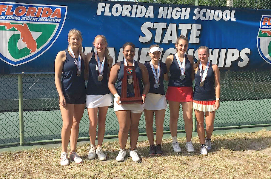 The Windermere Prep girls tennis team is all smiles with the state runner-up trophy at last weekâ€™s FHSAA Tennis Championships in Seminole County.