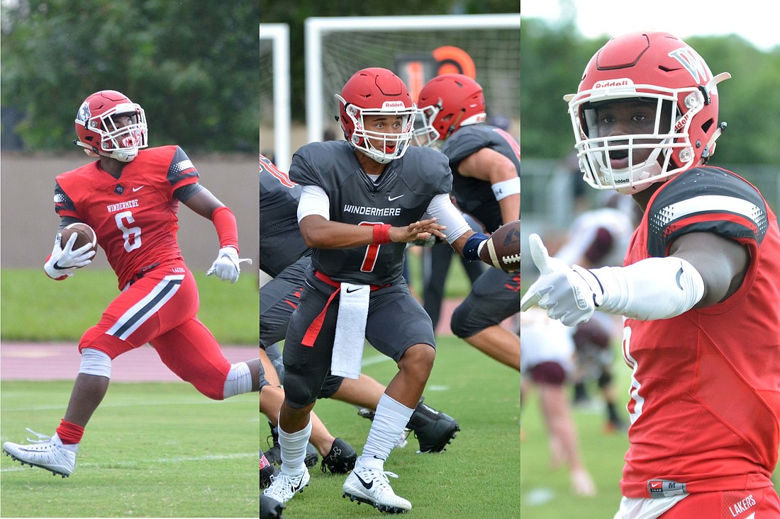 From left: Senior running back Ismael Cortes, junior quarterback Kai Patterson and junior wide receiver Khadry Jackson are three essential parts of Windermere Prepâ€™s offense this fall.