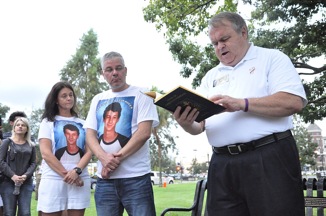 Rogerâ€™s parents, Adriana ThomÃ© and Rodrigo Trindade, remembered the life of their son during a vigil on Friday as Deacon Bill Oâ€™Brien gave a short message.