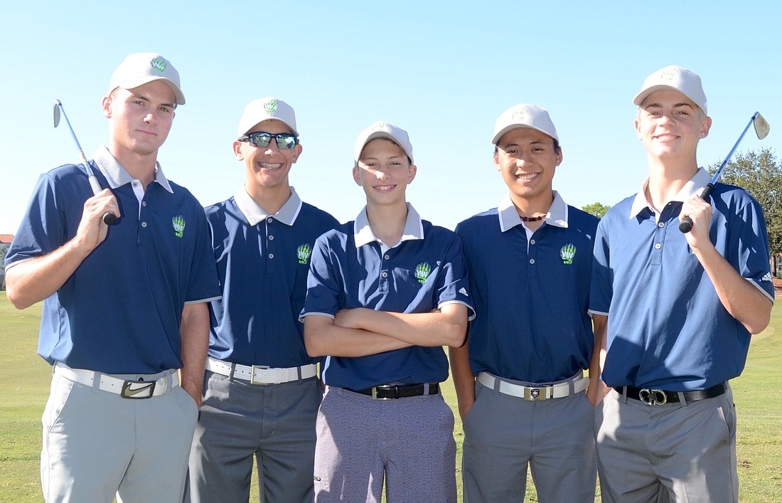 Windermere High golfers Grant Drogosch, left, Brandon Kohl, Louis Giovacchini, Shuhey Wada and Hunter Heath brought home the new schoolâ€™s first district title and earned a trip to state.