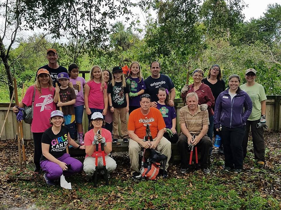 Several volunteers assisted with Irma cleanup and Girl Scout Troop 287 helped re-route trails at the Oakland Nature Preserve. (Courtesy photo)