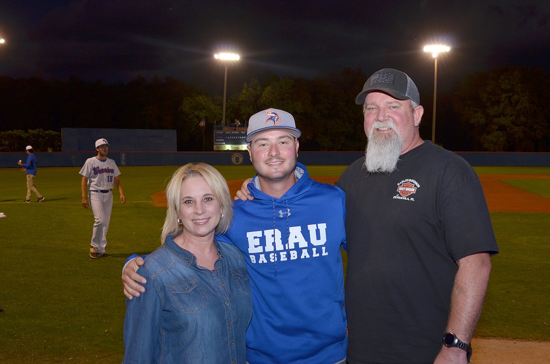 Staci and Ronnie Bradshaw are happy to see their son, Gunnar, healthy again. He was at West Orange High School recently to throw out the first pitch of the baseball game vs. Windermere High.