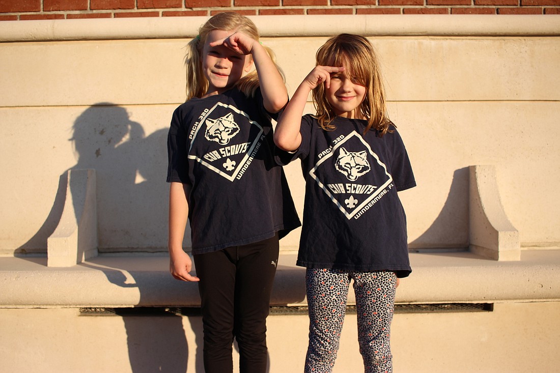 Lauren Wilson, left, and Aurora Penrod are the first two girls to join Cub Scout Pack 320.