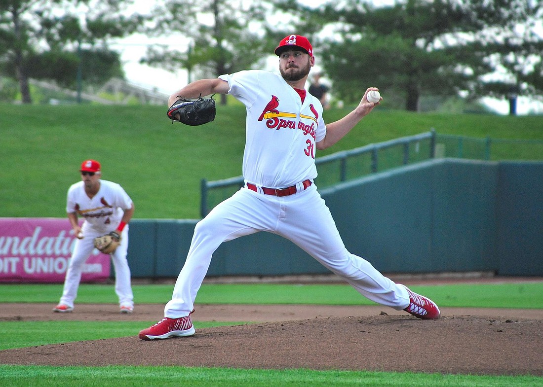 West Orange High alum Austin Gomber, pictured here pitching for the Springfield Cardinals in 2017, was recalled by the St. Louis Cardinals on Sunday.