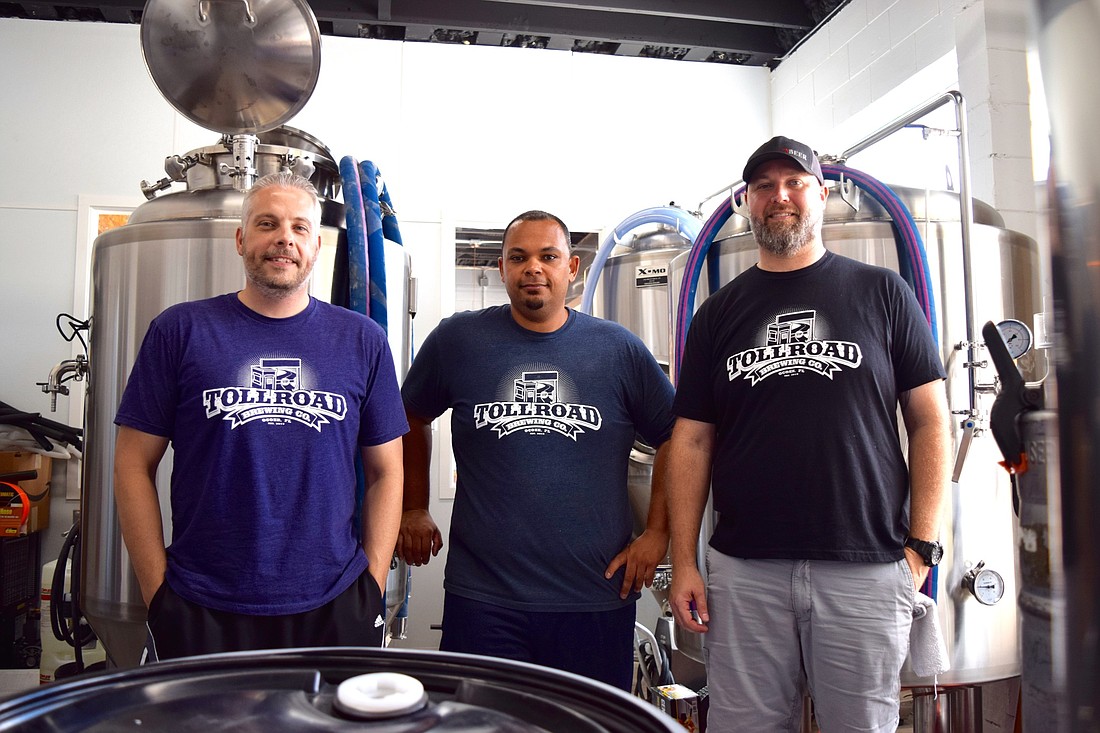 Duane Morin, Russ Balazs and David Strickland hope to have their large brewing system up and running as soon as possible.