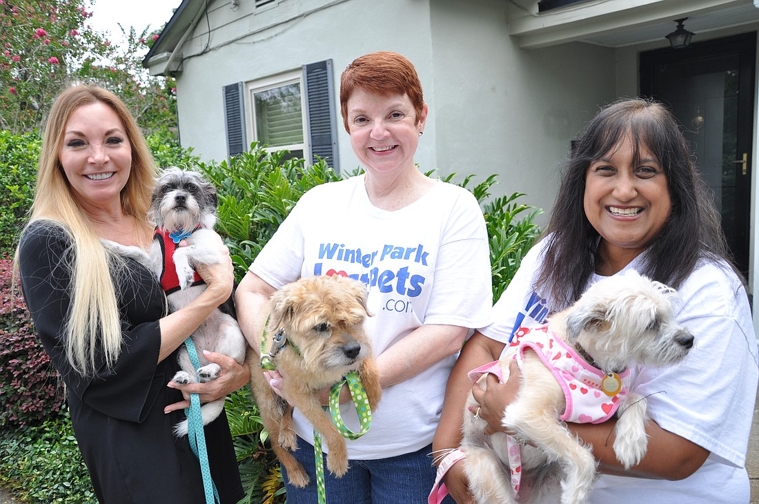 Winter Park Lost Pets co-founder Shelley Heistand, co-founder Judy Charuhas and volunteer Shampa Davie have dedicated their time and energy to the cause. They are holding Sparky, Lily and Olive.
