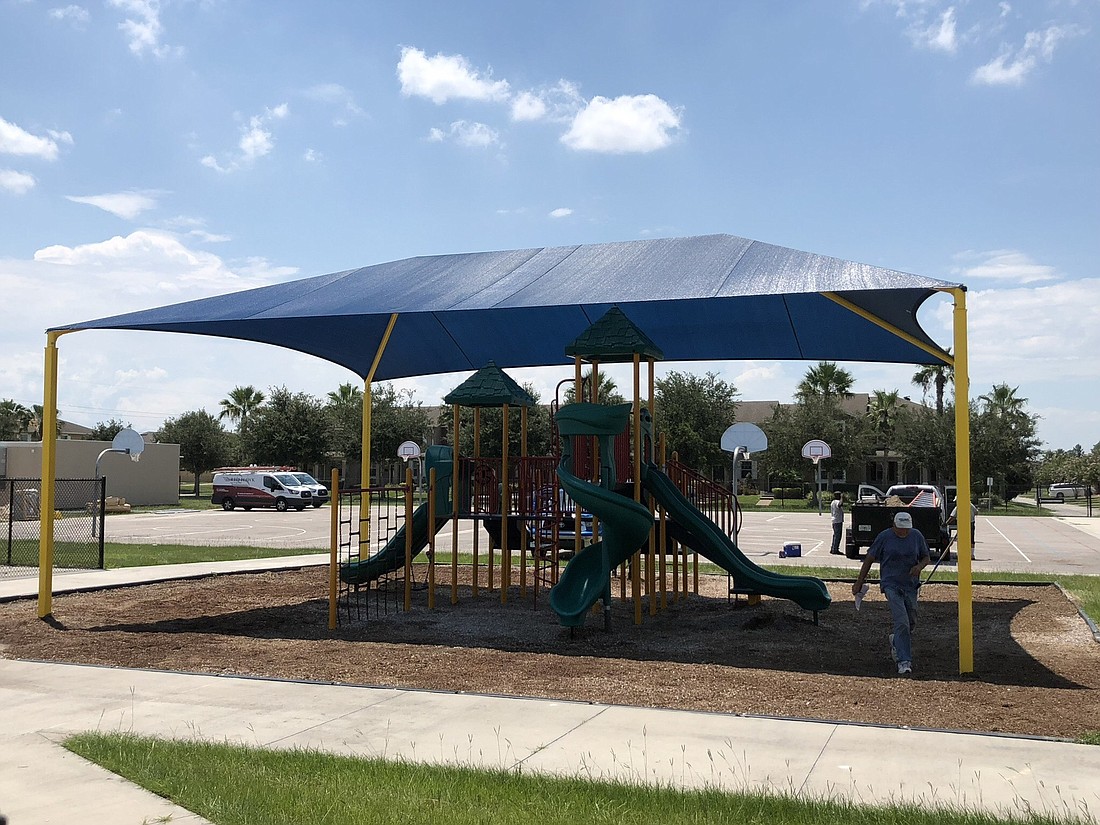A shade structure was installed at the schoolâ€™s playground Aug. 30.