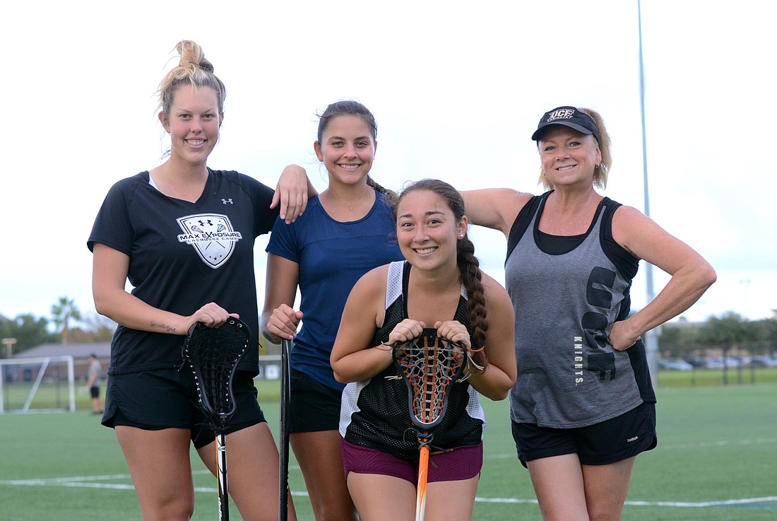 Olympia alumni Casey Zimmerman and Kim Goic, left, have joined forces with West Orange alumna Alisa â€œA.J.â€ Silverstein and former Warriors coach Mary Hopkins on the UCF Womenâ€™s Lacrosse club team.