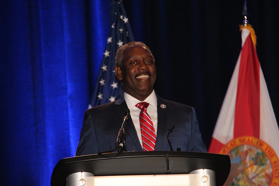 After swearing in, Jerry Demings took to the podium to give his first speech as Orange County mayor.