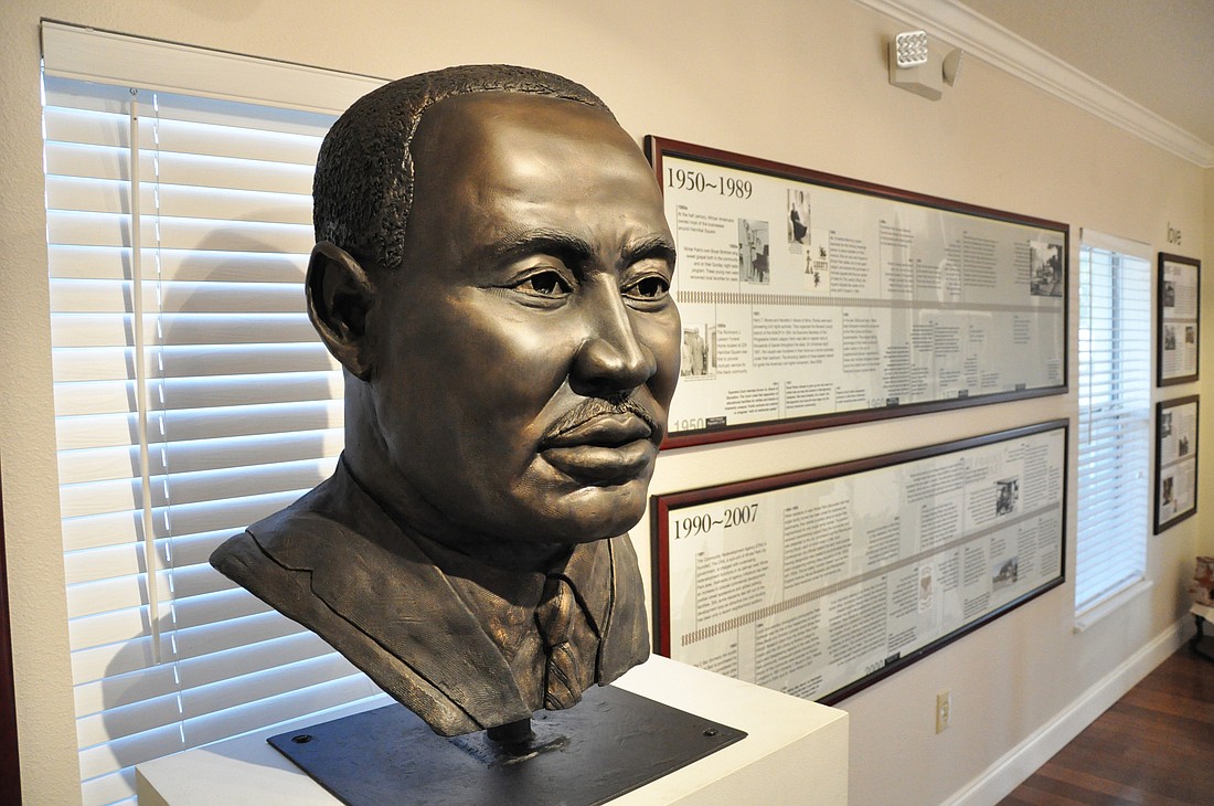 Festival attendees can see numerous historical photos and stunning artwork at the nearby Hannibal Square Heritage Center, like this sculpture of Martin Luther King Jr. by artist David Cumbie.