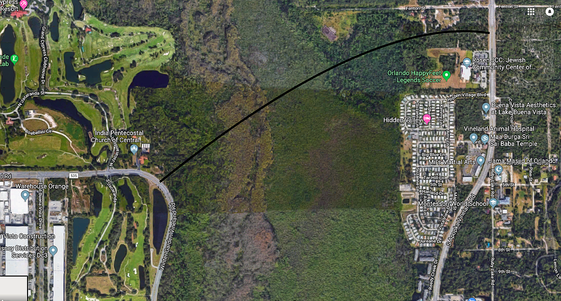 The roadway would connect to County Road 535 from Apopka-Vineland Road via wetland areas.