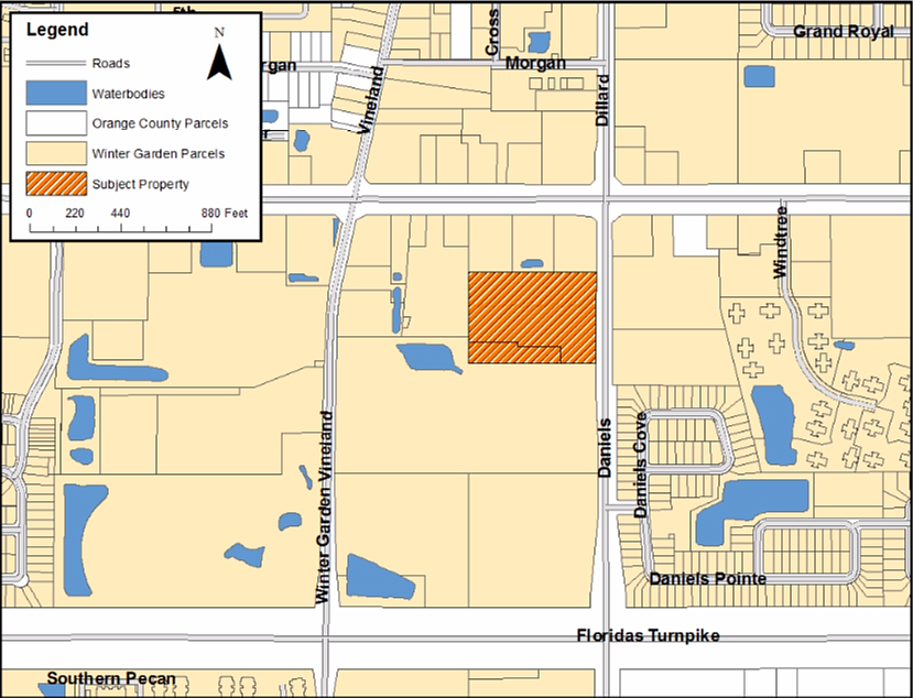 Map of the subject property and surrounding parcels. (Courtesy of the City of Winter Garden)