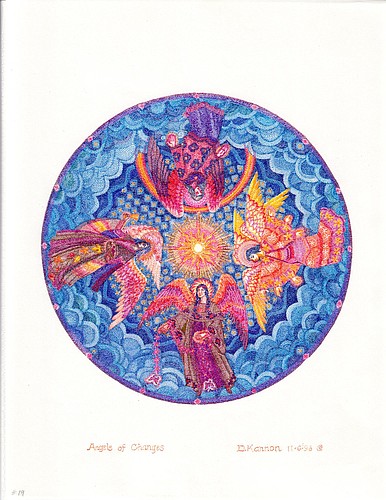 â€œExultation of Angelsâ€ is an album of hand-inked winged beings created in a pointillist style.