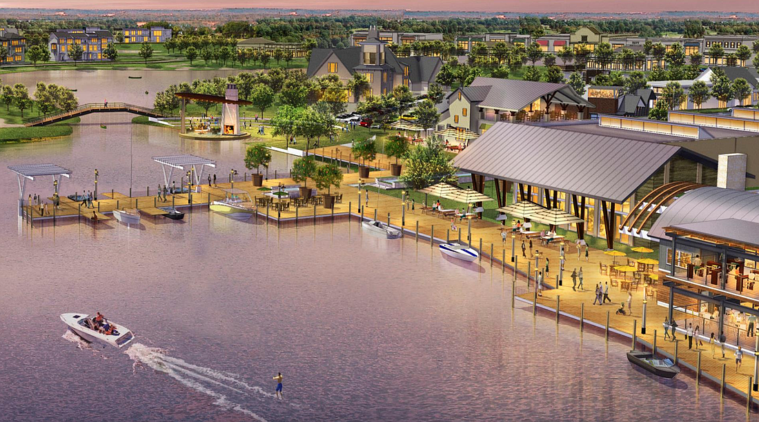 A new Hamlin project will include a shopping area and board walk at the edge of Lake Hancock.