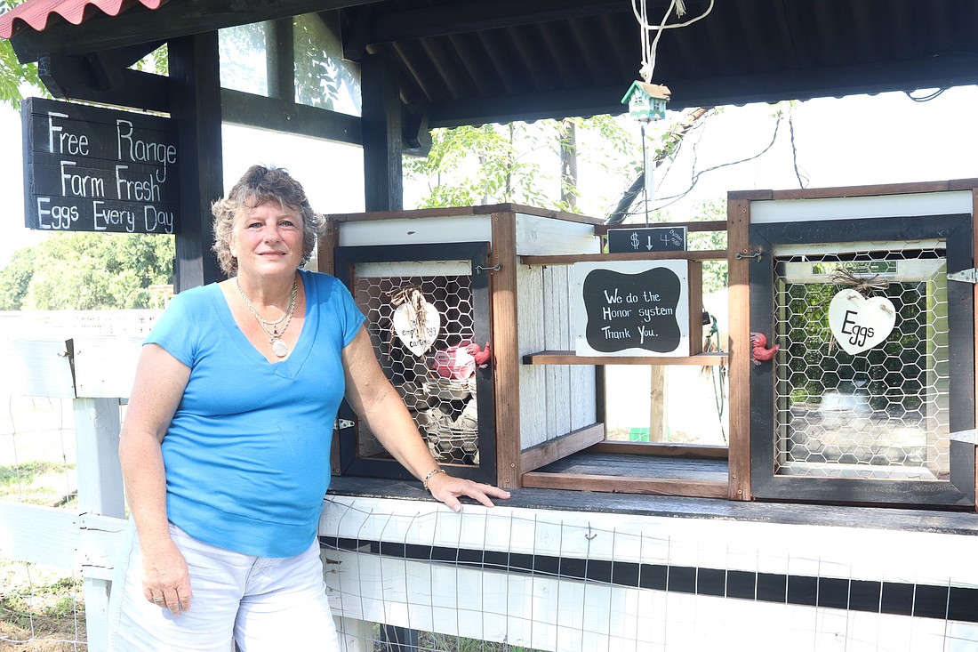 Susan Duncan sells fresh eggs from an egg cart in front of Winter Garden home. The eggs are just some of the items she sells from Sugar Cube Ranch.