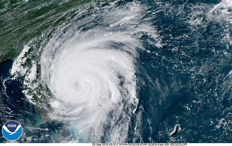 Photo of hurricane Dorian over the Bahamas, courtesy of the National Hurricane Center.