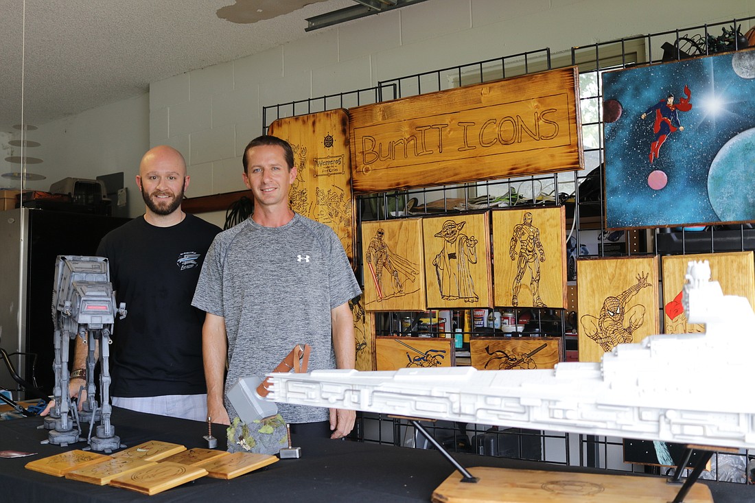 Niel and Dean Bogart are the brothers in art behind Burn It Icons, where they create famous figures using wood-burn art techniques and also 3D metal models.