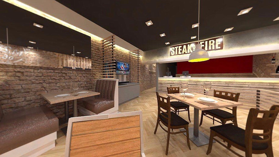An architectural rendering of what Steak on Fire will look like.