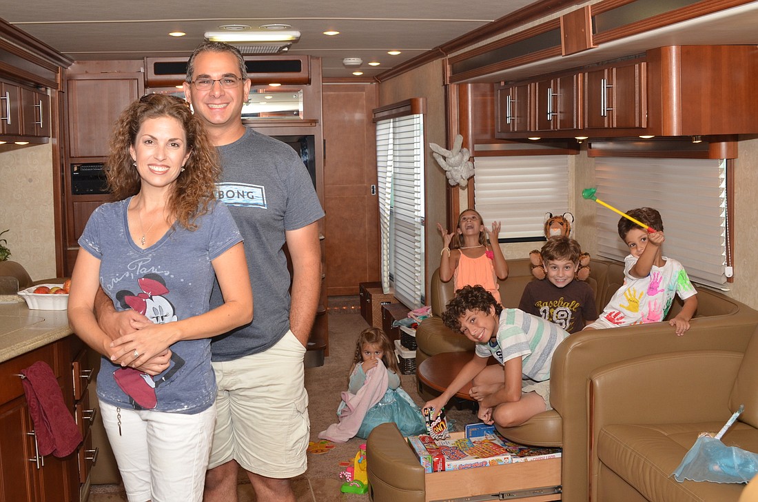 Jennifer and Ali Elhajj are ready to tour the country in their motor home with their five children: Layla, 3; Grace, 11; Ethan, 13; Jonah, 8; and Nabeel, 5. Most spaces have dual functions, like the sofa and table that turn into a bed.