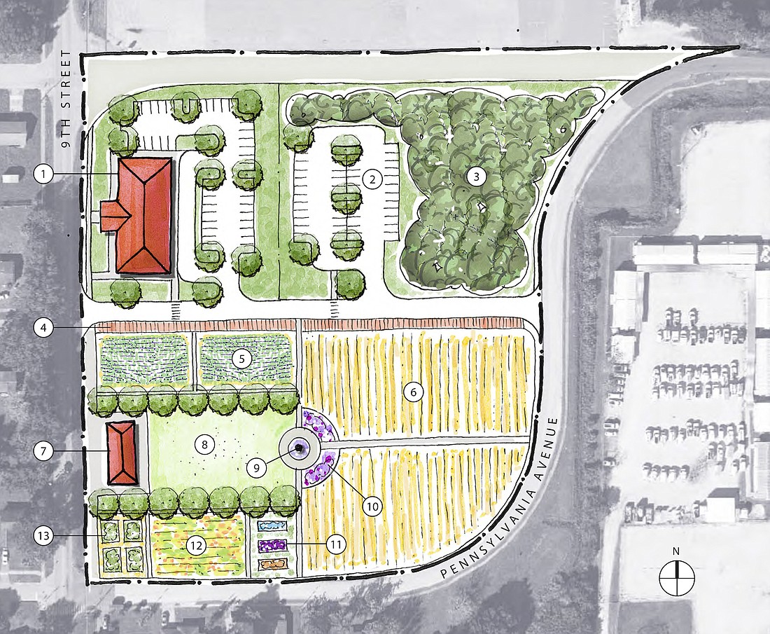A conceptual rendering of the layout of the upgraded Winter Garden Community Garden and the Shepherdâ€™s Hope facility and grounds, on Ninth Street.