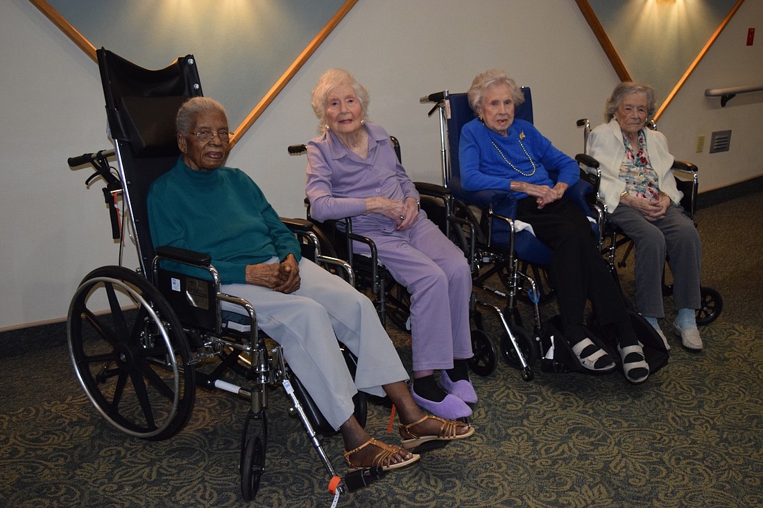 Four Health Central Park residents were honored as Winter Garden centenarians on Thursday, Sept. 22. From left: Amanda Jones, 100; Helen Mills, 103; Irene Johnston, 105; and Serafina Sisto, 101.