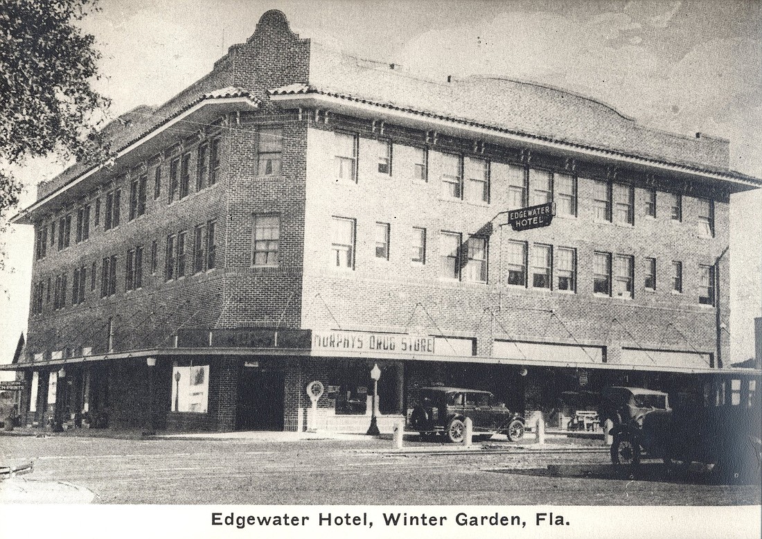 A postcard promotes the historic Edgewater Hotel in downtown Winter Garden.