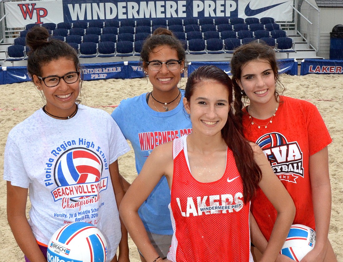 Windermere Prep beach volleyball players Angeline Bergner, left, Arianna Bergner, Izzy Teixeira and Julia Bernardes are all excited to be part of the programâ€™s first season of competition.