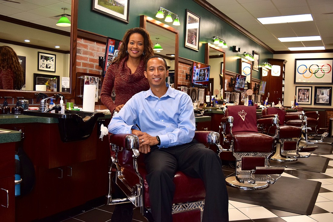 Lawrence Johnson and his wife, Lauris, opened Vâ€™s Barbershopâ€™s Orlando location in December, with a grand opening Feb. 11.