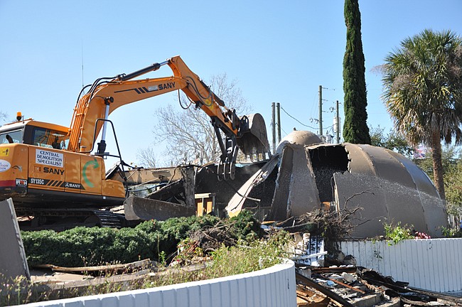 Photo by: Isaac Babcock - The Booby Trap building came crashing down on Feb. 11.