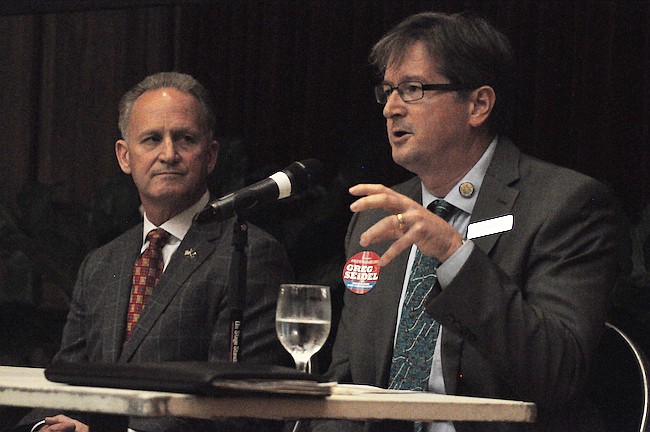 Photo by: Tim Freed - Commissioner Greg Seidel speaks during a candidate forum held last Wednesday.