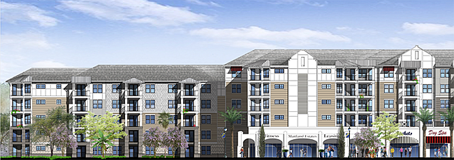 Photo: Rendering courtesy of ACi, inc. - A six-story apartment complex may be built near downtown Maitland after being shelved a dozen years. The project had been controversial with nearby residents when it was proposed in 2004.