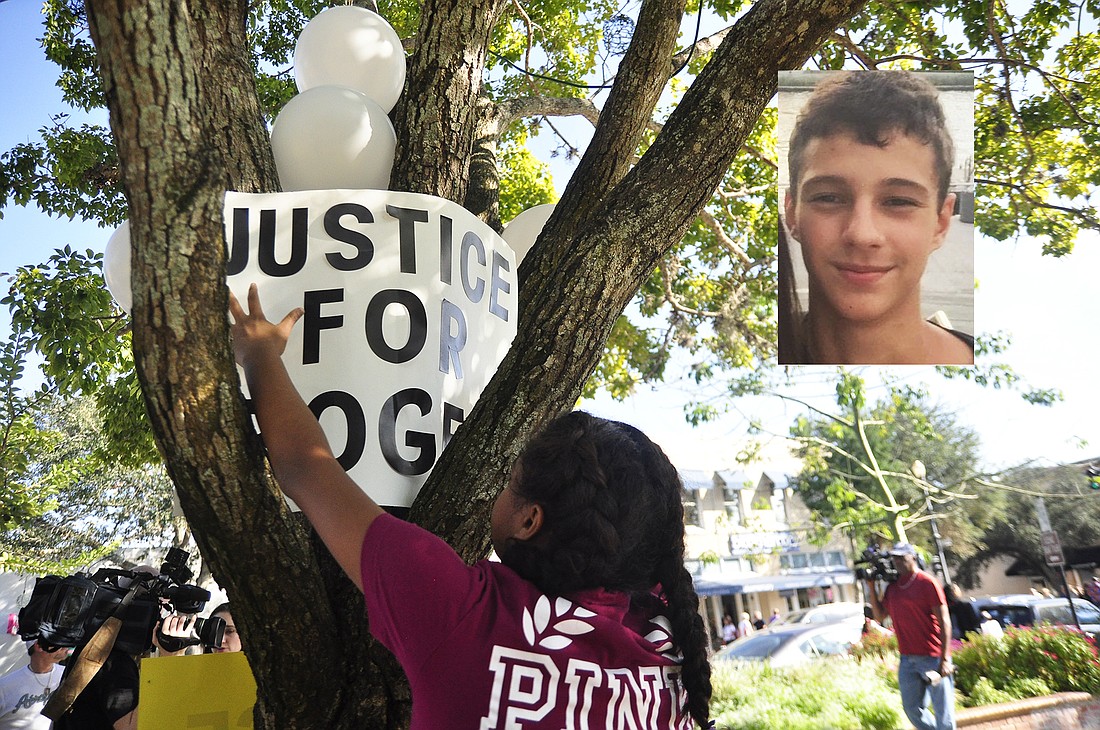 Photo by: Isaac Babcock - Three teenagers have been arrested in the Winter Park death of Roger Trindade, 15, pictured. A rally calling for justice in the case took place in Central Park Saturday.