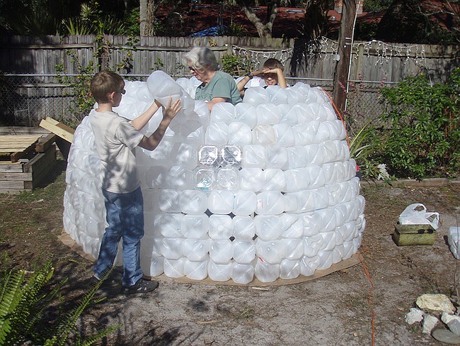 Photo courtesy of the Collins family - Otto Collins and his brothers built an igloo, big enough to stand in, made from milk jugs in the backyard of their Maitland home.