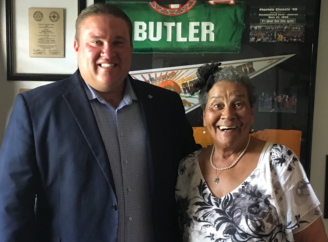 Orange County Commission District 1 candidate Robert "Bobby" Olszewski poses alongside former Orange County and City of Orlando Commissioner Mable Butler.