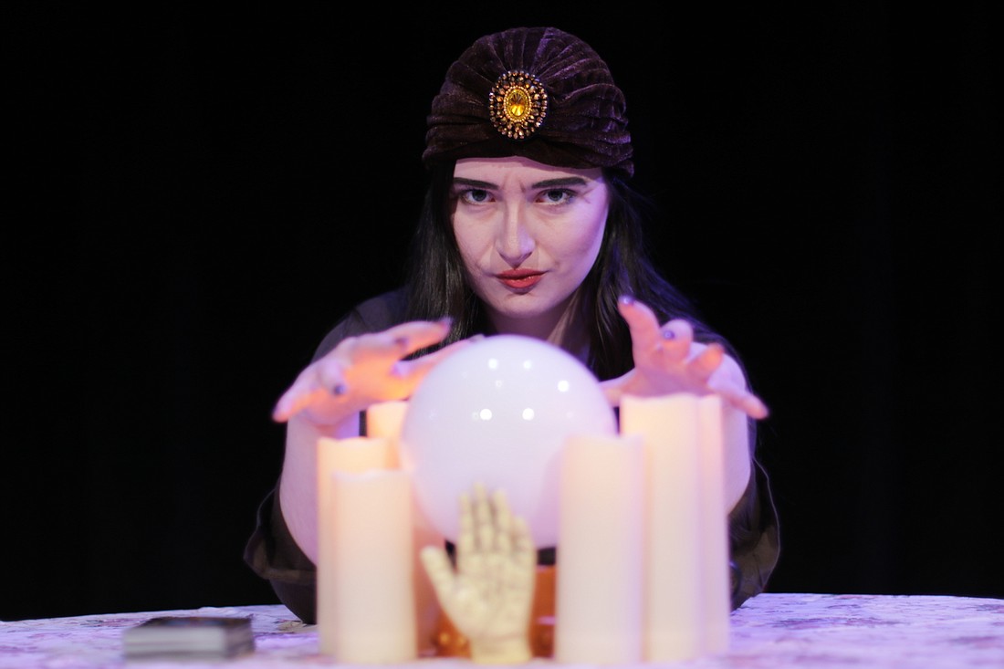 Hannah Nagle stars as Baba â€” a con artist who uses fake seances to scam people â€” in Windermere Preparatoryâ€™s upcoming opera production, â€œThe Medium.â€